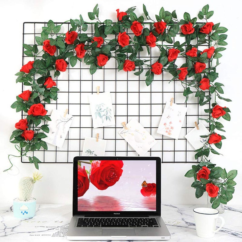 ZWYOQI 16 FT Fake Rose Vine Garland Artificial Flowers Plants Hanging Rose Ivy Home Hotel Office Wedding Party Garden DÃ©cor (Red/2PCS) - Image 3